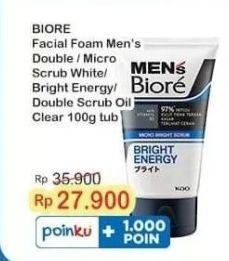 Promo Harga Biore Mens Facial Foam Double Scrub White Energy, White Energy, Double Scrub Cool Oil Clear 100 ml - Indomaret