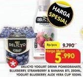 Promo Harga DELICYO Yogurt Drink Pomegranate, Blueberry, Strawberry & Banana 250 mL/ Yogurt Blueberry, Aloe Vera 100 mL  - Superindo
