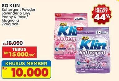 Promo Harga So Klin Softergent Purple Lavender, Rossy Pink, Magnolia Berries 770 gr - Indomaret