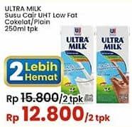 Harga Ultra Milk Susu UHT Low Fat Coklat, Low Fat Full Cream 250 ml  x 2 tpk di Indomaret