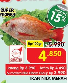 Promo Harga Ikan Nila Merah per 100 gr - Superindo