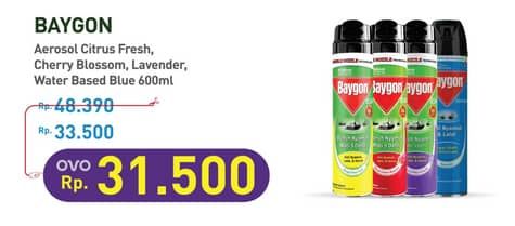 Promo Harga Baygon Insektisida Spray Citrus Fresh, Cherry Blossom, Silky Lavender, Waterbase 600 ml - Hypermart