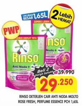 Promo Harga Rinso Liquid Detergent + Molto Pink Rose Fresh, + Molto Purple Perfume Essence 1650 ml - Superindo