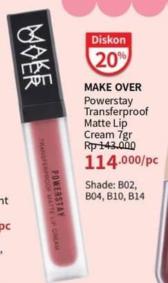 Promo Harga Make Over Powerstay Transferproof Matte Lip Cream B02 Lucky, B04 Fearless, B10 M.O, B14 Peaches And Cream 7 gr - Guardian