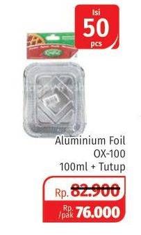Promo Harga KING FOIL Aluminium Foil OX-100TP 100ml + Tutup 50 pcs - Lotte Grosir