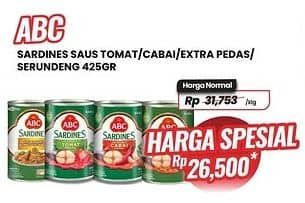 Promo Harga ABC Sardines Saus Tomat, Saus Cabai, Saus Ekstra Pedas, Bumbu Serundeng 400 gr - Carrefour