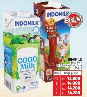 Promo Harga Indomilk Susu UHT Full Cream Plain, Cokelat 950 ml - Lotte Grosir