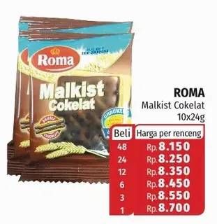 Promo Harga ROMA Malkist Cokelat per 10 pcs 24 gr - Lotte Grosir