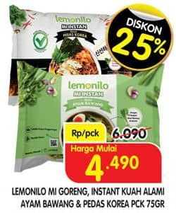 Promo Harga Lemonilo Mi Instan Mi Goreng, Ayam Bawang, Mi Goreng Rasa Pedas Korea 70 gr - Superindo