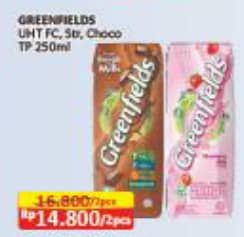 Promo Harga Greenfields UHT Full Cream, Strawberry, Choco Malt, Chocolate 250 ml - Alfamart