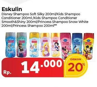 Promo Harga ESKULIN Kids Shampoo & Conditioner Disney, Smooth Shiny, Princess 200 ml - Carrefour
