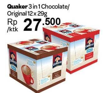 Promo Harga Quaker 3 In 1 Sereal Coklat, Original per 12 sachet 29 gr - Carrefour