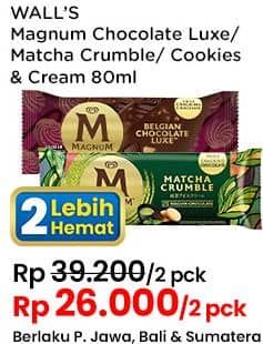 Promo Harga Walls Magnum Chocolate Luxe, Cookies Cream, Matcha Crumble 80 ml - Indomaret