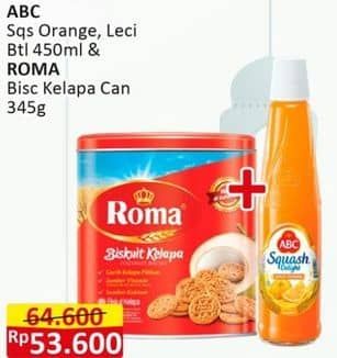 Promo Harga ABC Syrup Squash Delight+Roma Biskuit Kelapa  - Alfamart