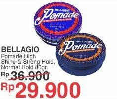 Promo Harga BELLAGIO HOMME Pomade High Shine Strong Hold Red, Natural Shine Extreme Hold Black 80 gr - Yogya