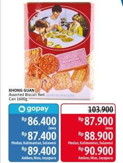 Promo Harga KHONG GUAN Assorted Biscuit Red Persegi 1600 gr - Alfamidi