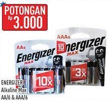 Promo Harga Energizer Battery Alkaline AA/6, AAA/6 6 pcs - Hypermart