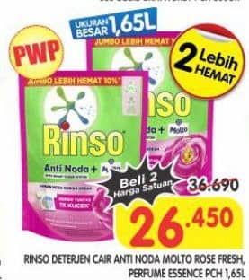 Promo Harga Rinso Liquid Detergent + Molto Purple Perfume Essence, + Molto Pink Rose Fresh 1500 ml - Superindo