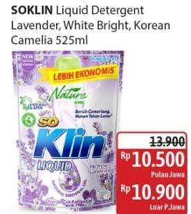 Promo Harga So Klin Liquid Detergent Provence Lavender, White Bright, Korean Camelia 525 ml - Alfamidi