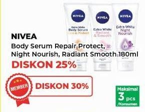 Promo Harga Nivea Body Serum Extra White Care Protect, Extra White Night Nourish, Extra White Radiant Smooth 180 ml - Yogya