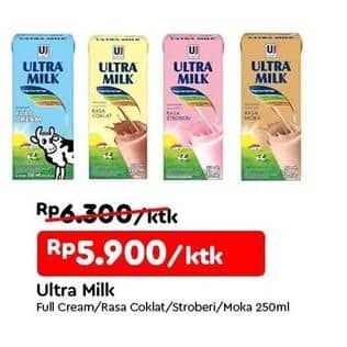 Promo Harga Ultra Milk Susu UHT Full Cream, Coklat, Stroberi, Moka 250 ml - TIP TOP