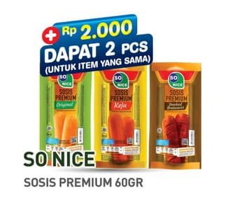 Promo Harga So Nice Sosis Siap Makan Premium 60 gr - Hypermart