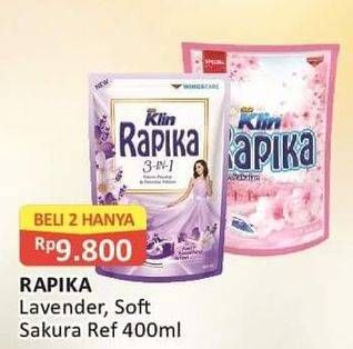Promo Harga So Klin Rapika Pelicin Pakaian Lavender Splash, Sakura Strawberry 400 ml - Alfamart