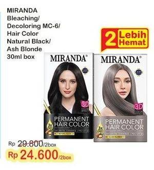 Promo Harga Miranda Hair Color MC6 Bleaching, MC16 Ash Blonde, MC1 Natural Black 30 ml - Indomaret