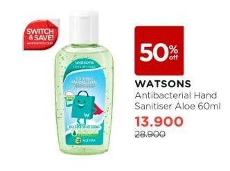 Promo Harga Watsons Antibacterial Hand Sanitizer Aloe Vera 60 ml - Watsons