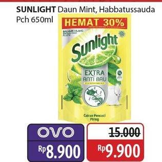 Promo Harga Sunlight Pencuci Piring Higienis Plus With Habbatussauda, Anti Bau With Daun Mint 650 ml - Alfamidi