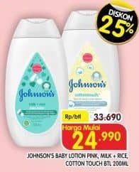 Promo Harga Johnsons Baby Lotion Reguler Pink, Milk + Rice, CottonTouch 200 ml - Superindo