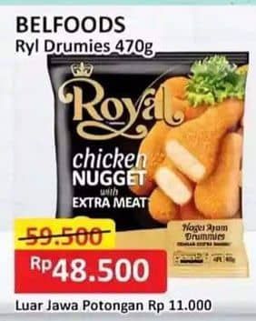 Promo Harga Belfoods Royal Nugget Chicken Nugget Drummies 500 gr - Alfamart