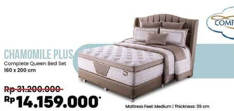 Comforta Chamomile Plus Complete Queen Bed Set  Diskon 54%, Harga Promo Rp14.159.000, Harga Normal Rp31.200.000, Mattress Feel Medium 
Thickness 39cm