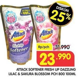 Promo Harga ATTACK Fresh Up Softener Dazzling Lilac, Sakura Blossom 800 ml - Superindo