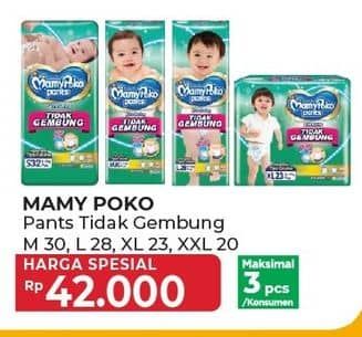 Promo Harga Mamy Poko Pants Xtra Kering Slim Tidak Gembung M30, L28, XL23, XXL20 20 pcs - Yogya