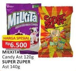 Promo Harga MILKITA Candy Assorted 120gr / SUPER ZUPER Permen 140gr  - Alfamart