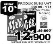 Promo Harga DIAMOND Milk UHT Full Cream 1 ltr - Giant