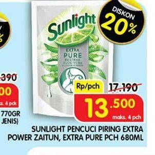 Promo Harga SUNLIGHT Pencuci Piring Extra Power With Biji Zaitun, Extra Pure With Aloe Vera 680 ml - Superindo