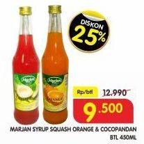 Promo Harga MARJAN Syrup Squash Orange, Coco Pandan 450 ml - Superindo