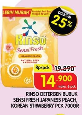 Promo Harga Rinso Anti Noda Deterjen Bubuk + Molto Japanese Peach, + Molto Korean Strawberry 700 gr - Superindo