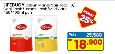 Promo Harga Lifebuoy Body Wash Total 10, Cool Fresh, Lemon Fresh, Mild Care 400 ml - Indomaret