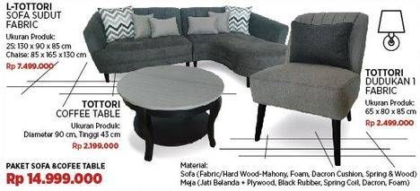 Promo Harga L-Tottoti Sofa Sudut Fabric + Cofee Table +  Dudukan 1 Fabric  - COURTS