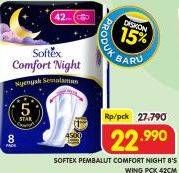 Promo Harga Softex Comfort Night Wing 42cm 8 pcs - Superindo