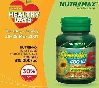 Promo Harga NUTRIMAX Vitamin E 400IU Water Soluble 60 pcs - Guardian