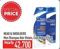 Promo Harga HEAD & SHOULDERS Men Shampoo Cool Blast, Hair Retain 315 ml - Hypermart