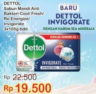 Promo Harga DETTOL Bar Soap Cool, Fresh, Reenergize per 3 pcs 105 gr - Indomaret