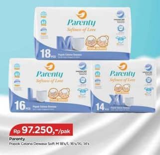 Promo Harga Parenty Softness Of Love Adult Diapers Pants L16, M18, XL14 14 pcs - TIP TOP