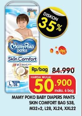 Promo Harga Mamy Poko Pants Skin Comfort M32+2, L28, XL24, XXL22 22 pcs - Superindo