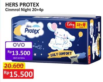 Promo Harga Hers Protex Comfort Night Wing 30cm, Wing 35cm 24 pcs - Alfamart