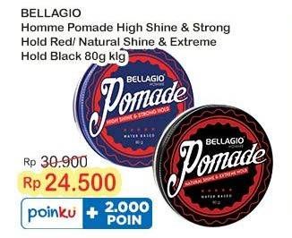 Promo Harga Bellagio Homme Pomade High Shine Strong Hold Red, Natural Shine Extreme Hold Black 80 gr - Indomaret